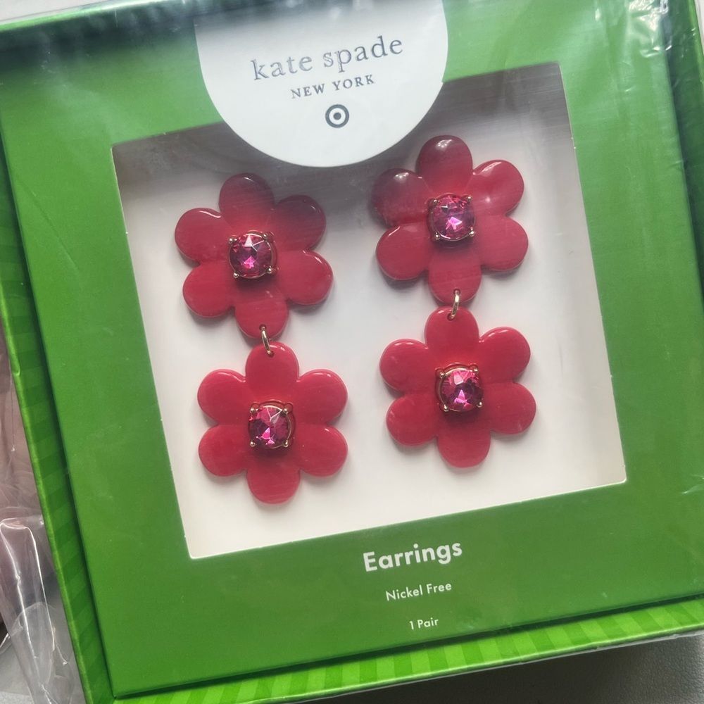 NIB Kate Spade New York x Target Red/Pink Flower Drop Earrings